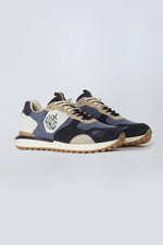 Navy, white and ecru canvas and suede sneakers - Image n°1