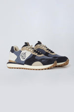 Navy, white and ecru canvas and suede sneakers - Image n°1