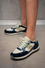 Men's navy ecru khaki sneakers - Image n°1