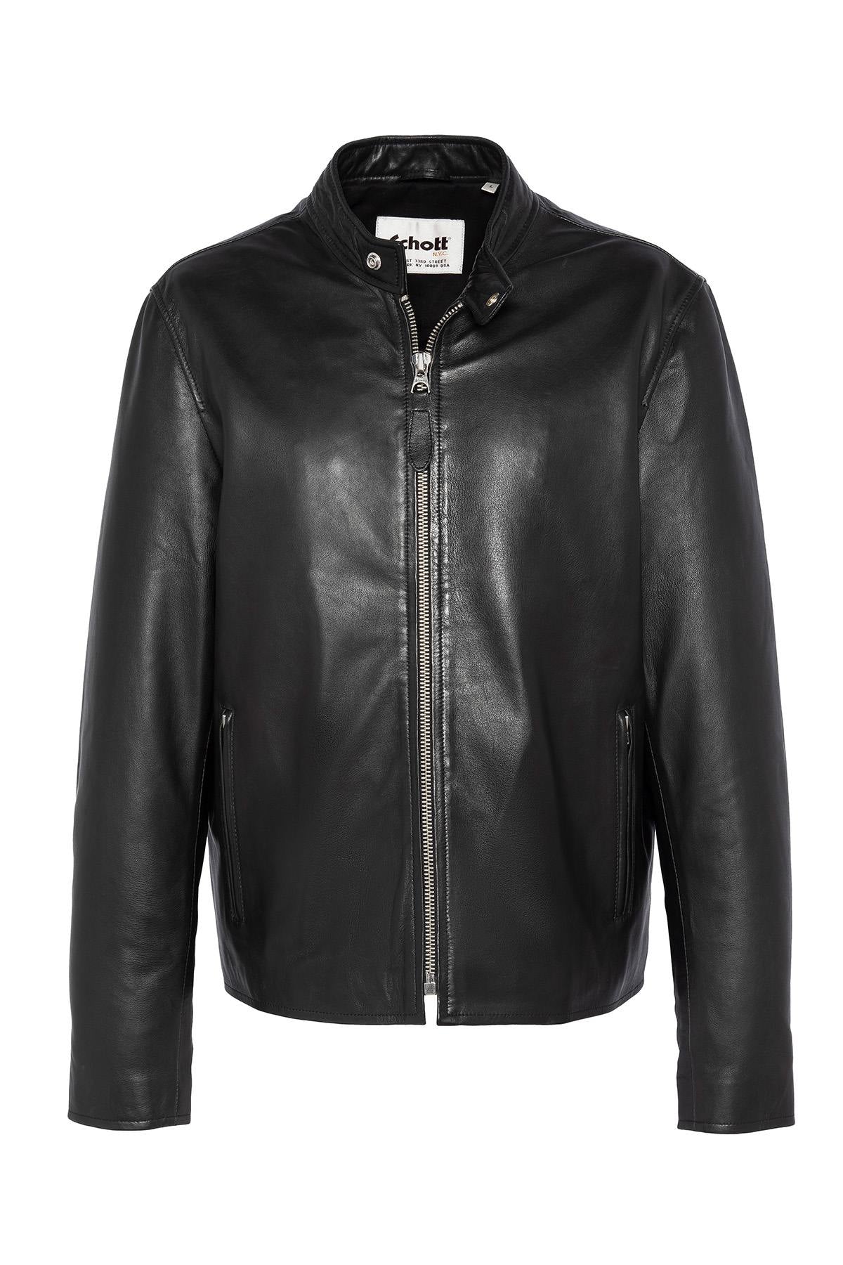 Schott's black lambskin jacket: timeless biker style, soft and light. - Image n°6