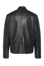 Black sleek biker collar leather jacket - Image n°7