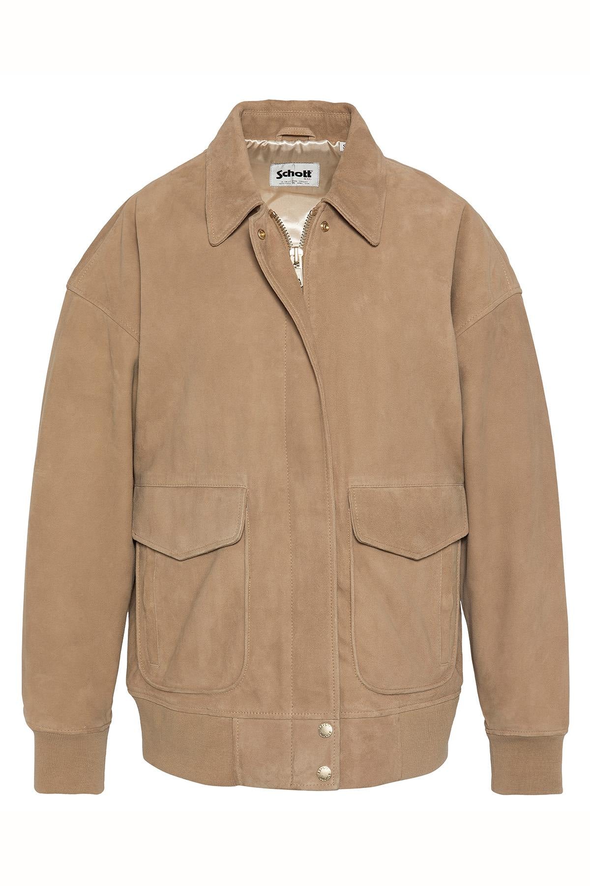 Oversized beige suede leather bomber jacket - Image n°7