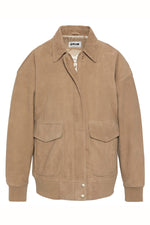 Oversized beige suede leather bomber jacket - Image n°7