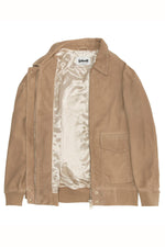 Oversized beige suede leather bomber jacket - Image n°9