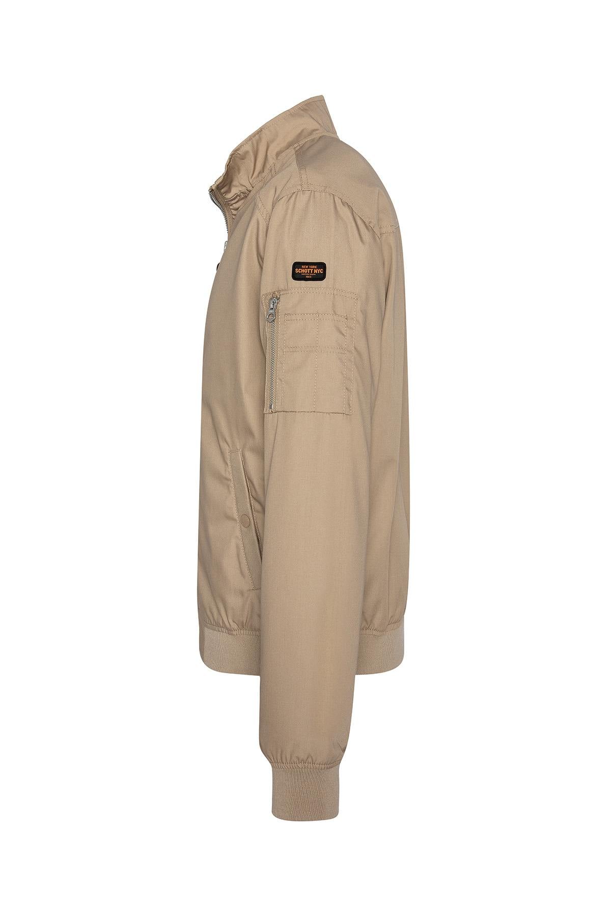 Beige textile jacket with high collar - Image n°3