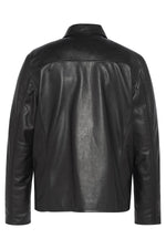 Sleek black shirt collar leather jacket - Image n°2