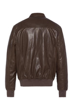 Brown leather bomber jacket with shirt collar - Image n°2