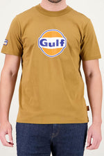 Caramel-colored cotton t-shirt with Gulf logo - Image n°1
