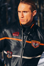 Redskins' sheepskin biker jacket with teddy collar and bold badges. - Image n°3