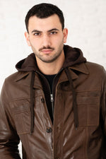 Mocha buffalo leather jacket with removable hood - Image n°9