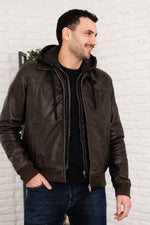Serge Pariente's used green lambsheep leather jacket. Detachable hood. - Image n°6