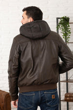 Serge Pariente's used green lambsheep leather jacket. Detachable hood. - Image n°5