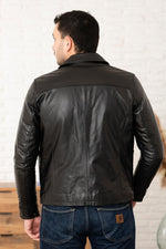 Black buffalo leather shirt collar jacket - Image n°3