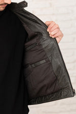 Anthracite biker collar leather jacket - Image n°6
