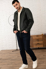 Relaxed-fit jacket in deep green washed sheep leather-soft and light. - Image n°2