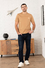 Dark beige cotton T-shirt with tone-on-tone logo - Image n°3