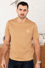 Dark beige cotton T-shirt with tone-on-tone logo - Image n°2