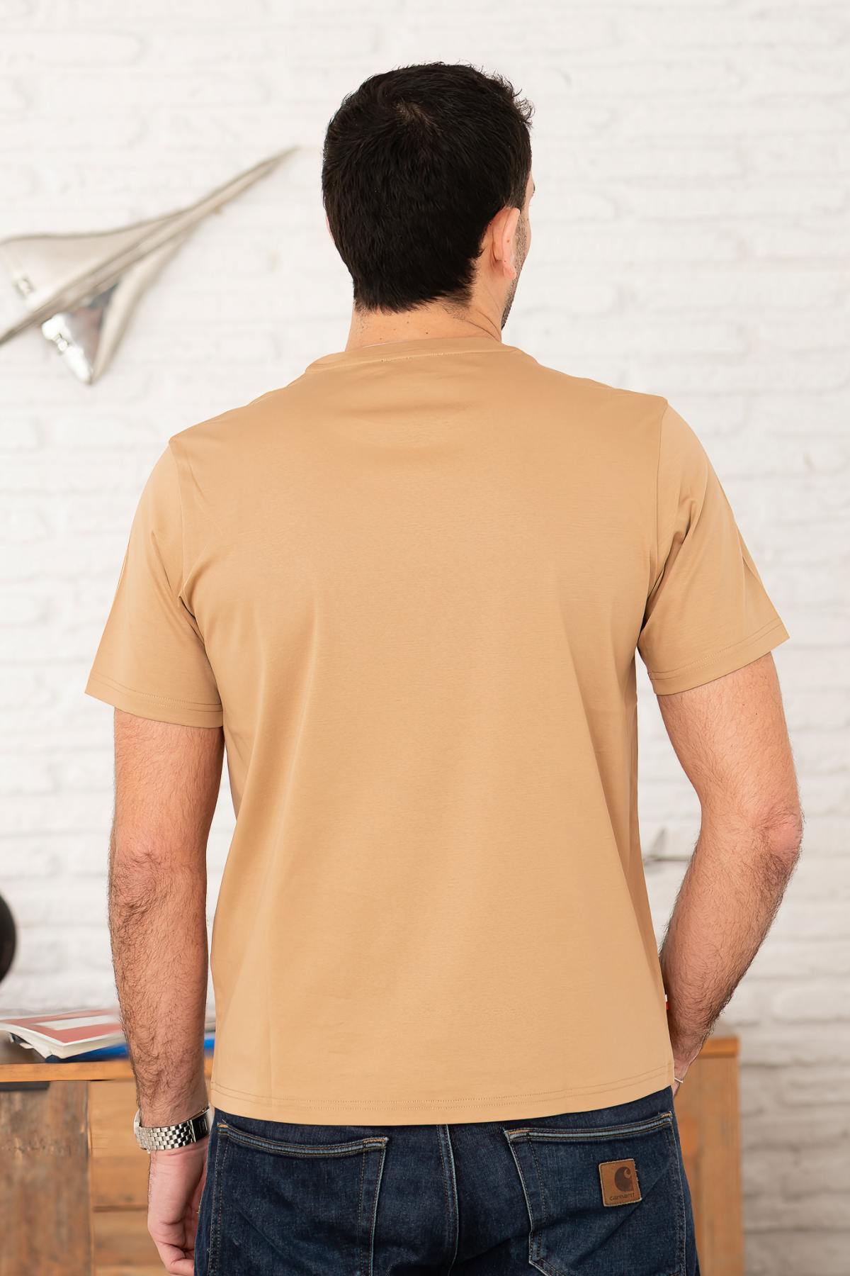 Dark beige cotton T-shirt with tone-on-tone logo - Image n°4