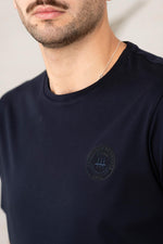 Navy blue cotton t-shirt with tone-on-tone logo - Image n°4