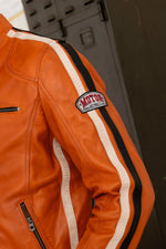 Vintage Biker Style Orange Leather Biker Collar Jacket - Image n°5