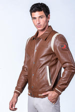 Steve McQueen Tortoise Brown Shirt Collar Leather Jacket - Image n°5