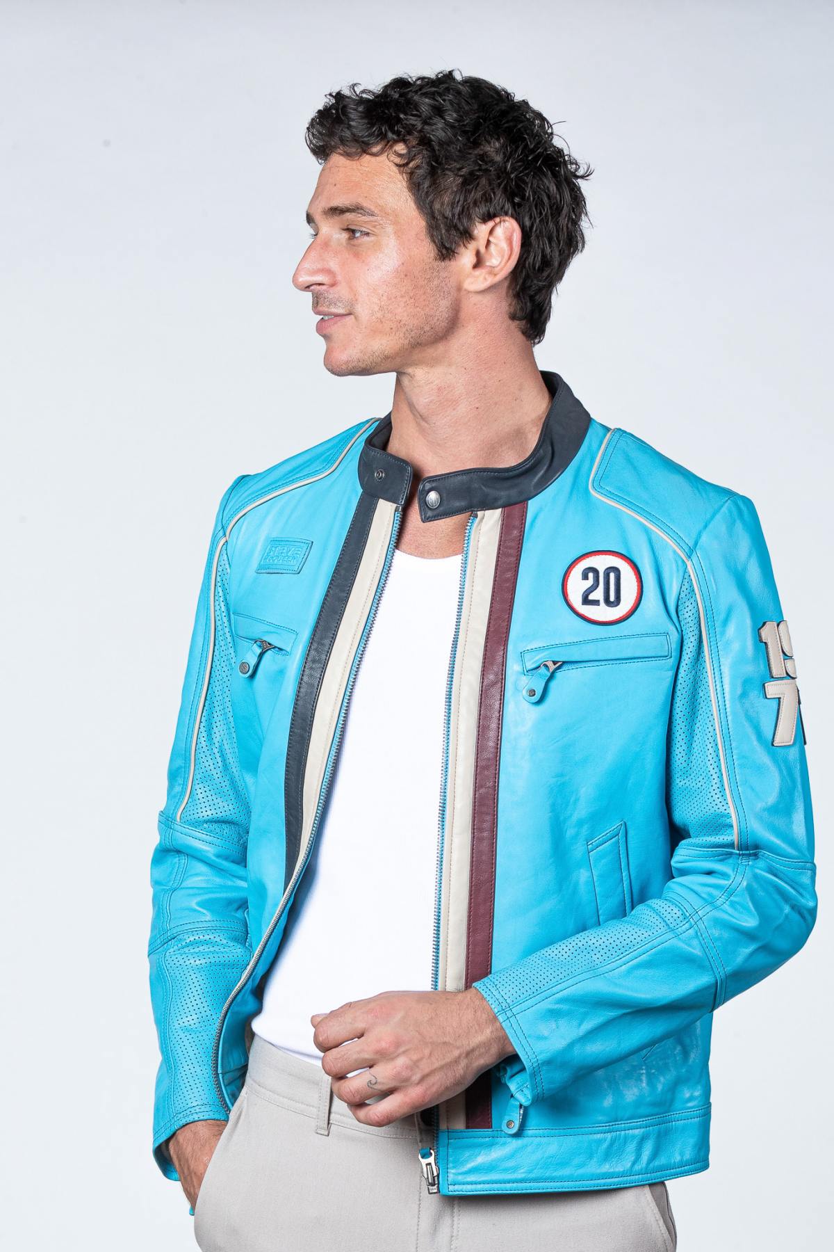 Nordic Blue Leather Racing Jacket - Image n°4