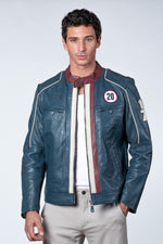 Royal blue leather racing jacket - Image n°5