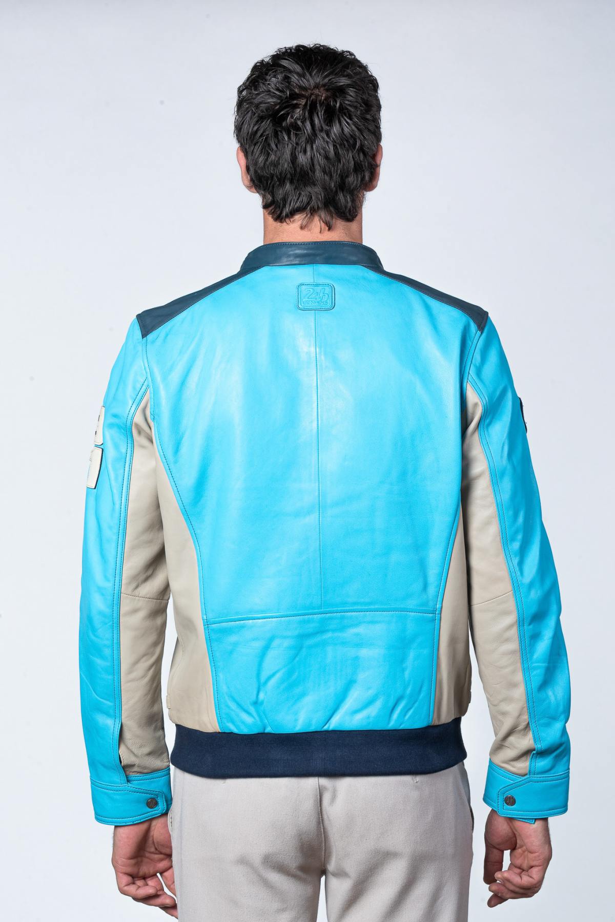 Lamb-soft sheep leather in Nordic blue. Regular fit, biker collar. - Image n°4