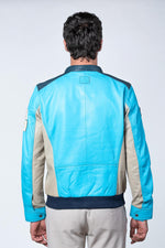 Steve McQueen blue and ecru racing leather jacket - Image n°4