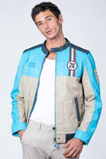 Lamb-soft sheep leather in Nordic blue. Regular fit, biker collar. - Image n°1