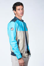 Steve McQueen blue and ecru racing leather jacket - Image n°3