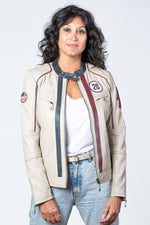 An ecru sheepskin jacket: straight fit, moto collar, timeless style. - Image n°2