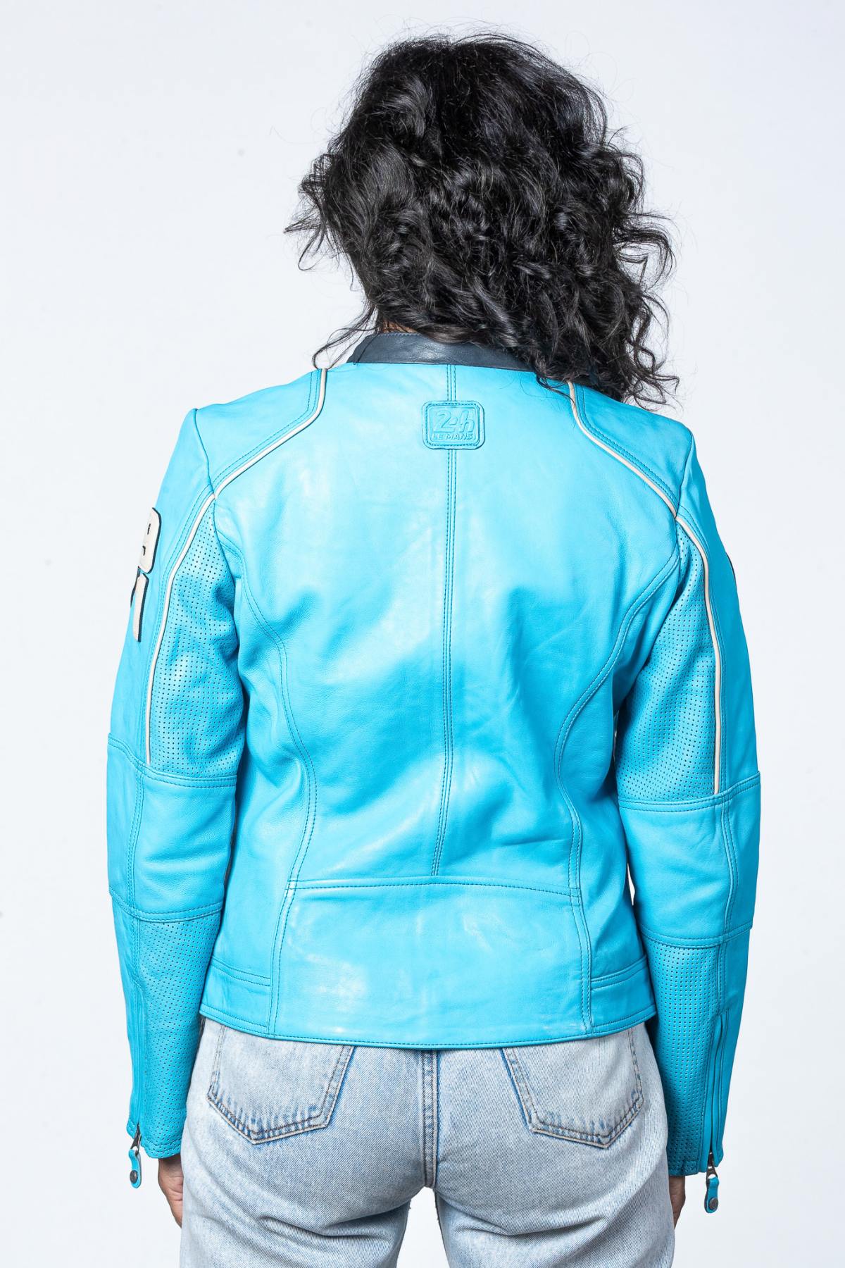Nordic blue lambskin jacket with 1971 motorsport-inspired details. - Image n°3