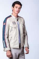 Steve McQueen ecru biker collar leather jacket - Image n°6