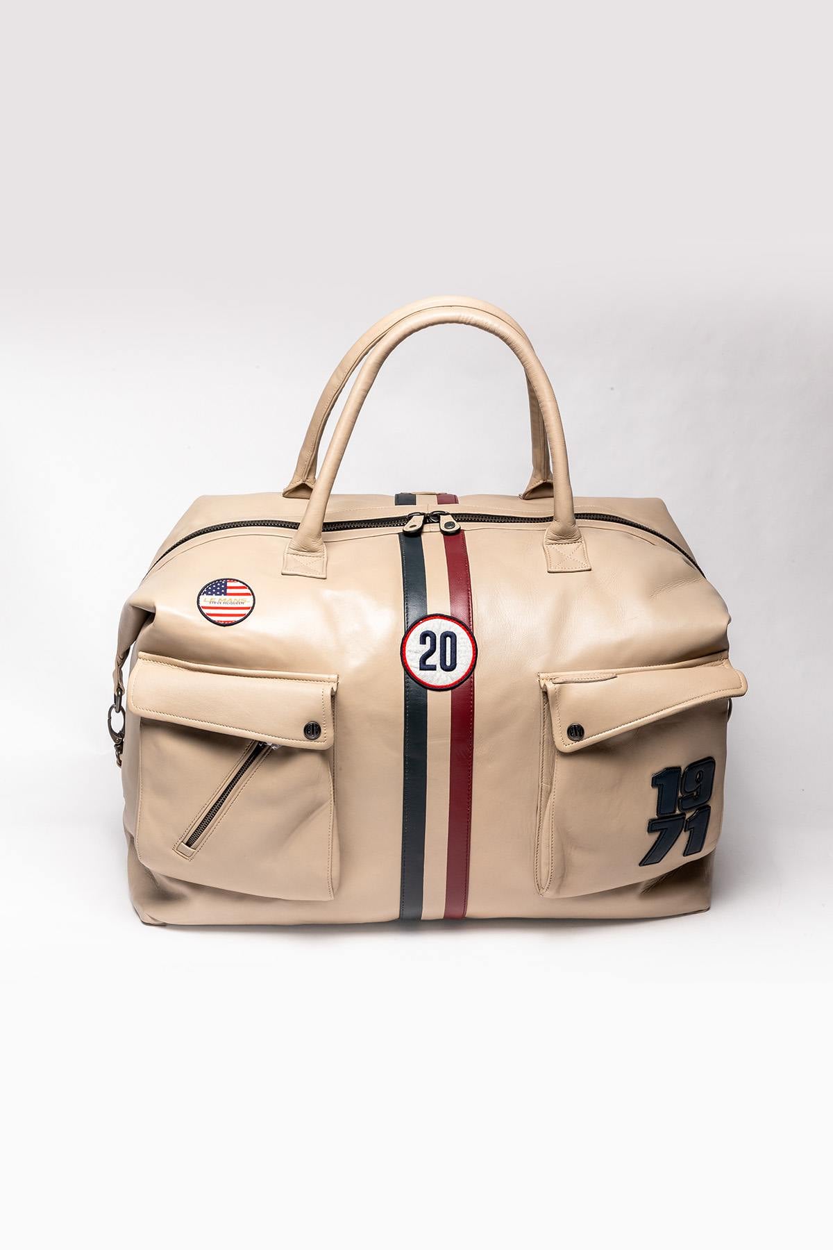 Steve McQueen ecru racing leather travel bag - Image n°1