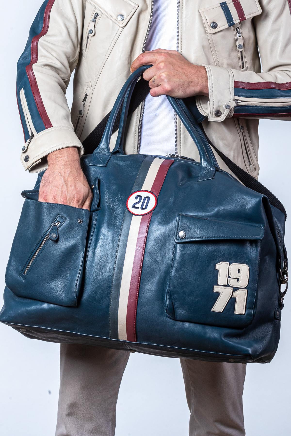 Steve McQueen Royal Blue Racing Leather Travel Bag - Image n°1