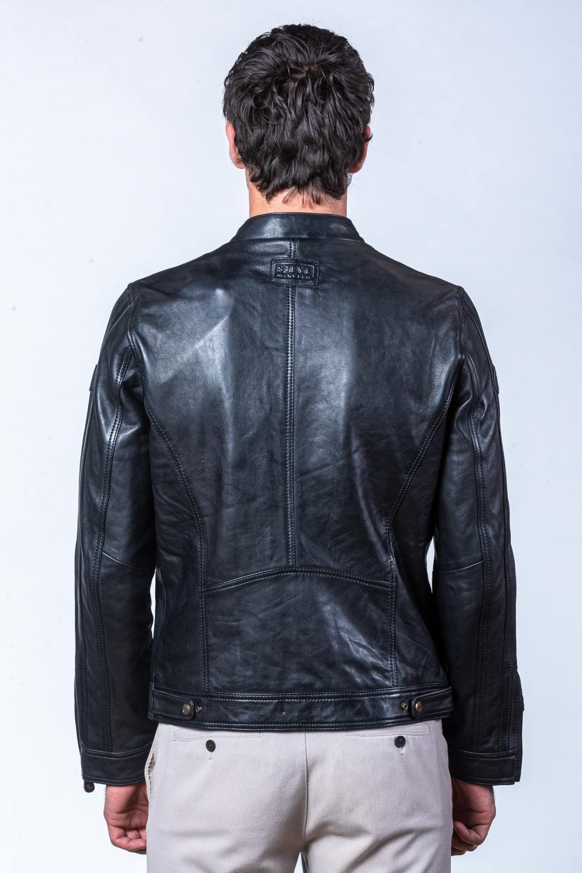 Lightweight black sheep leather jacket, Steve McQueen-inspired style. - Image n°4