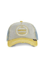 Embroidered cotton cap with worn effect in blue, grey and yellow - Image n°3