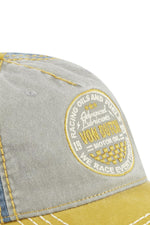 Embroidered cotton cap with worn effect in blue, grey and yellow - Image n°2