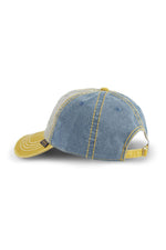 Embroidered cotton cap with worn effect in blue, grey and yellow - Image n°4