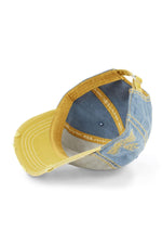 Embroidered cotton cap with worn effect in blue, grey and yellow - Image n°5