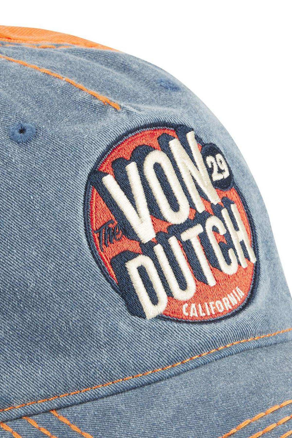 Embroidered cotton cap with worn blue and orange effect - Image n°2