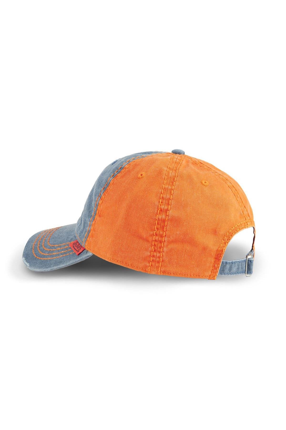 Embroidered cotton cap with worn blue and orange effect - Image n°4