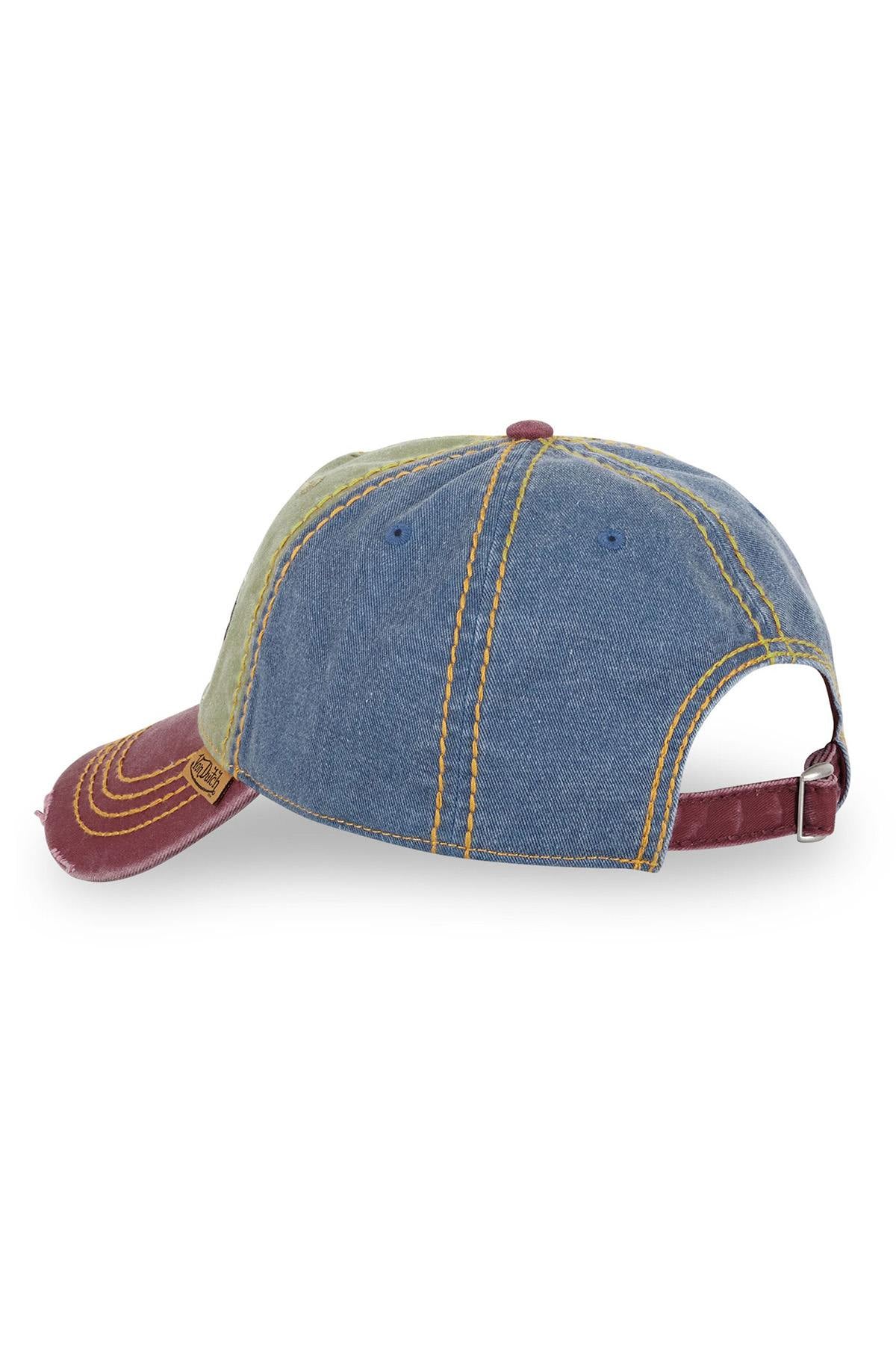 Embroidered cotton cap with worn effect in red, green and blue - Image n°4