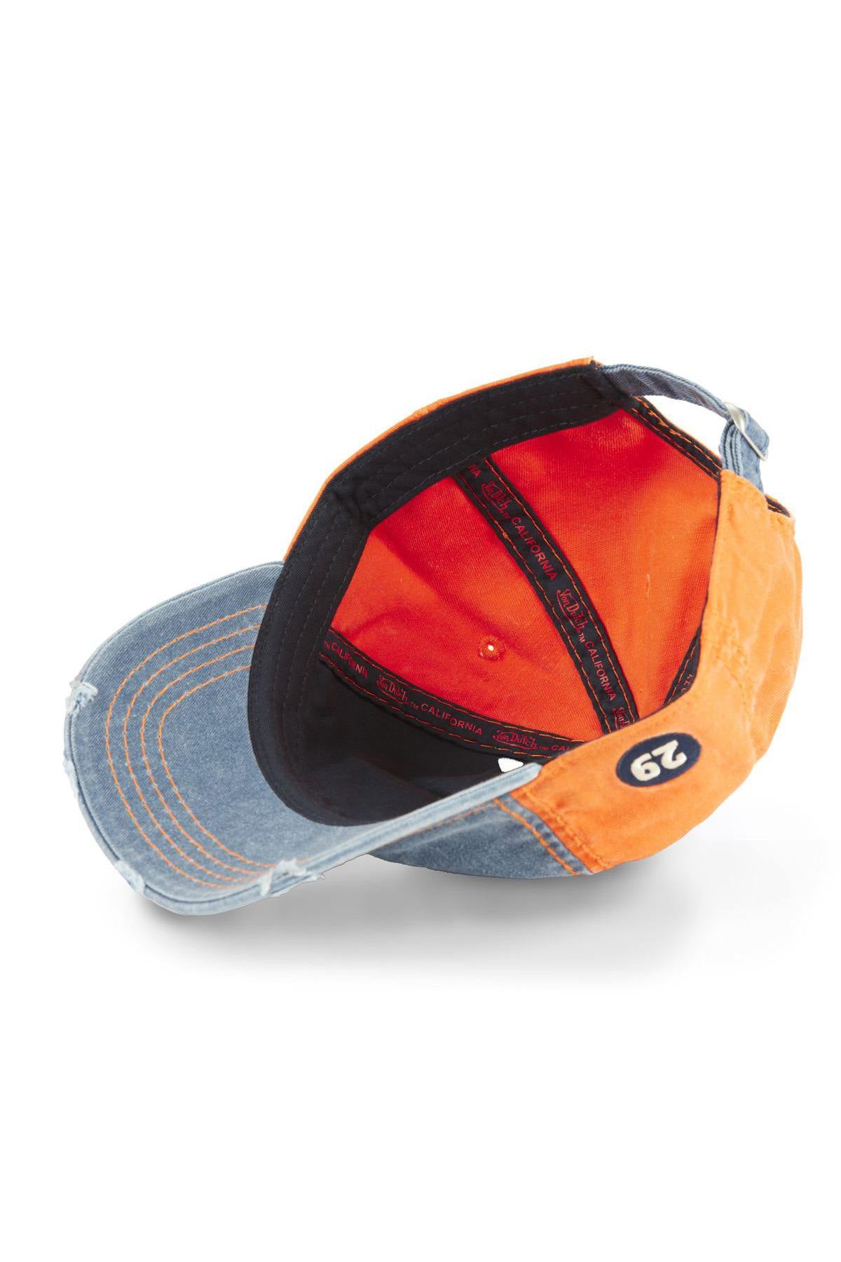 Embroidered cotton cap with worn blue and orange effect - Image n°5