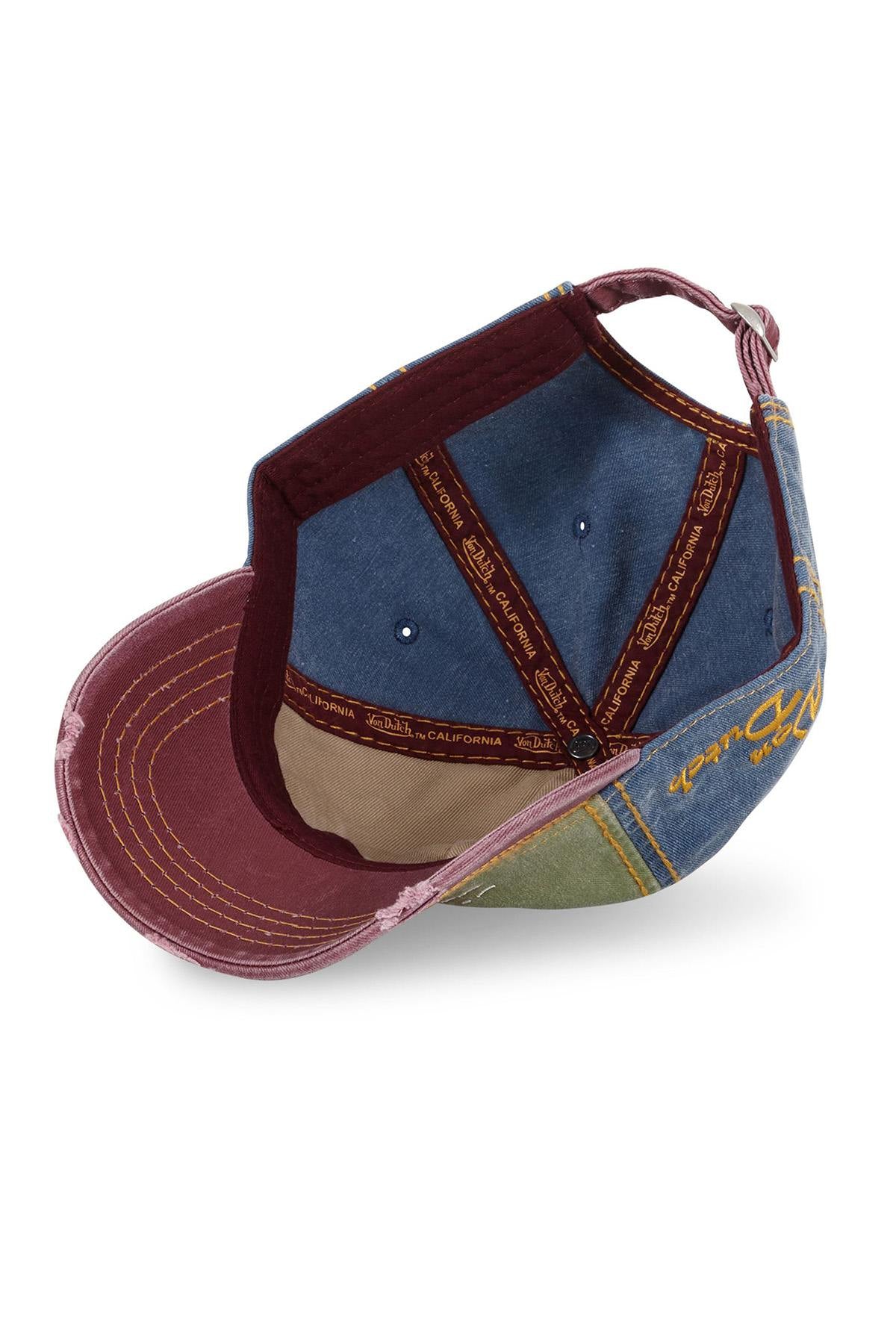 Embroidered cotton cap with worn effect in red, green and blue - Image n°5
