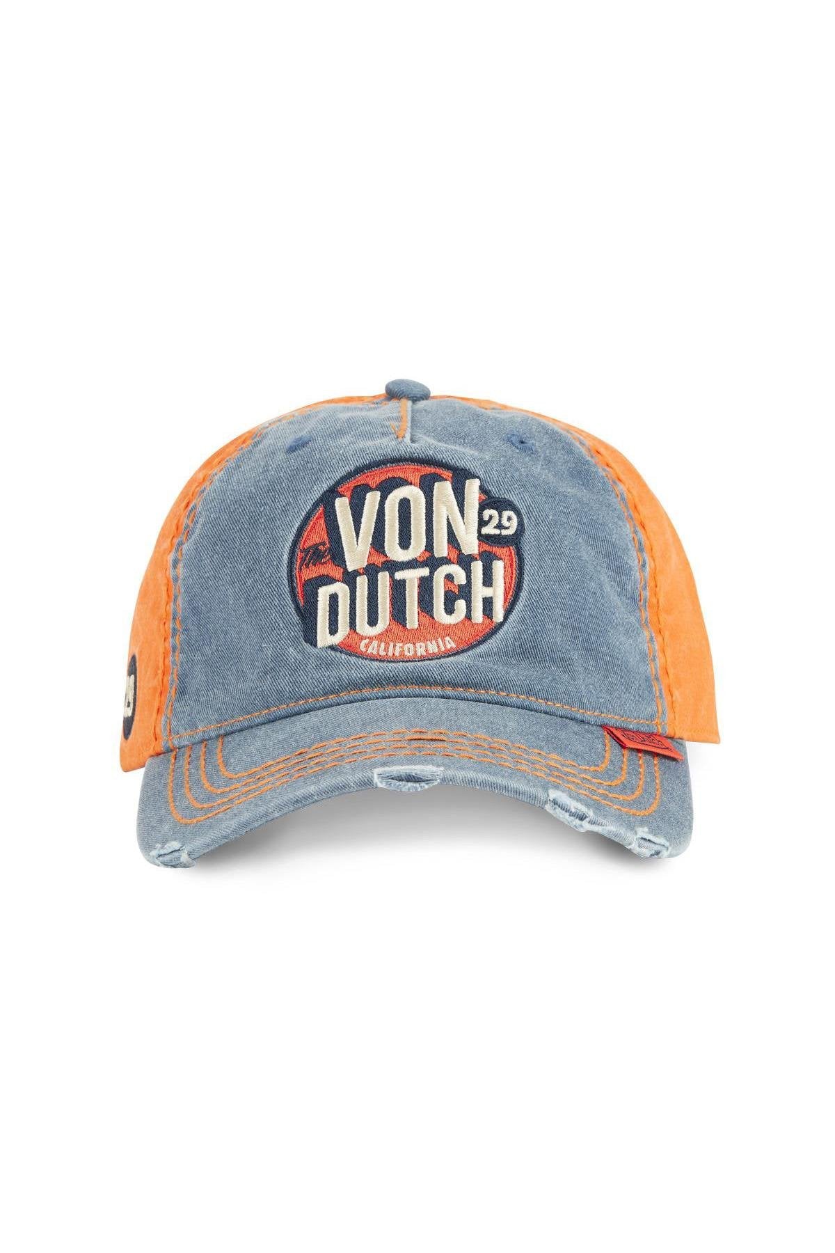 Embroidered cotton cap with worn blue and orange effect - Image n°3