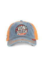 Embroidered cotton cap with worn blue and orange effect - Image n°3