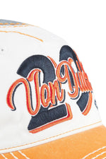 Embroidered cotton cap with worn effect in orange, white and blue - Image n°2