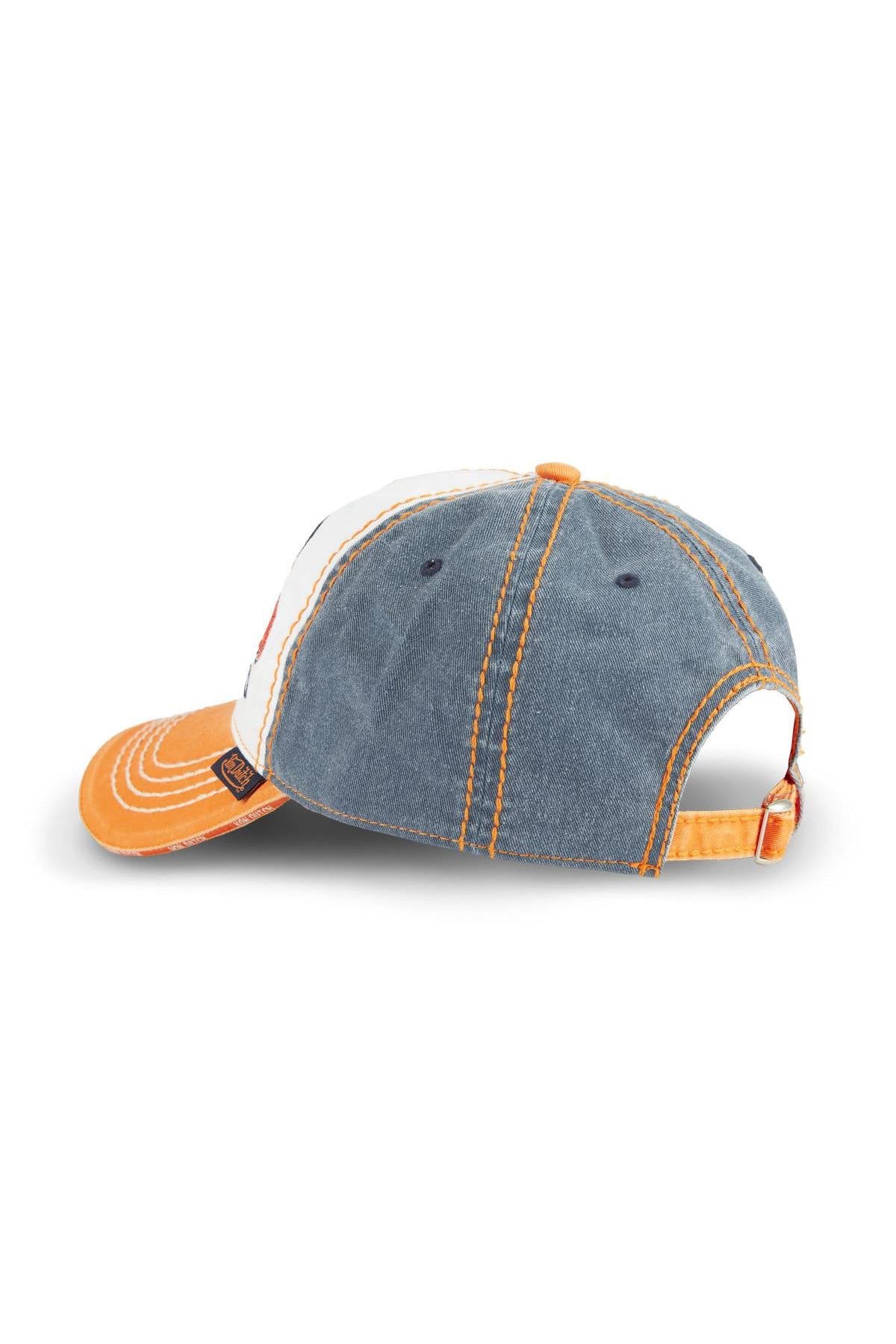 Embroidered cotton cap with worn effect in orange, white and blue - Image n°4
